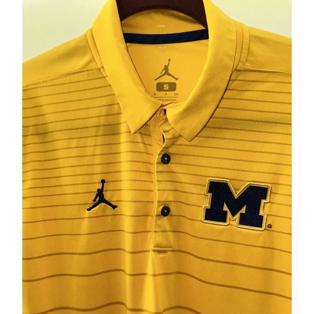 Michigan Wolverines Jordan Nike Short Sleeve Polo Shirt‎ Mens Small Yellow